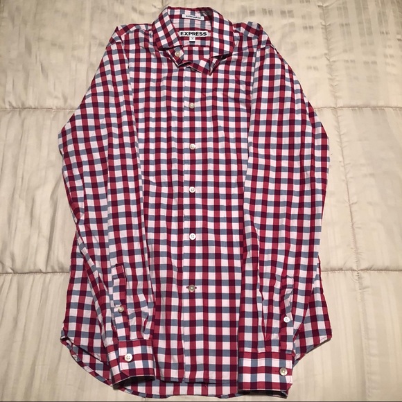 NEW EXPRESS PURPLE WHITE EXTRA SLIM FIT PLAID DRESS SHIRT SIZE MEDIUM